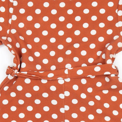 Boohoo Womens Brown Polka Dot Polyester A-Line Size 12 Round Neck Pullover