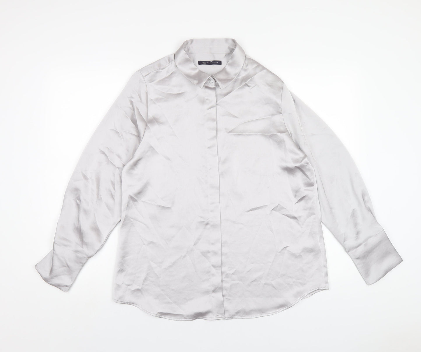 Womens UK Size 14 Marks and Spencer Silver Basic Button-Up