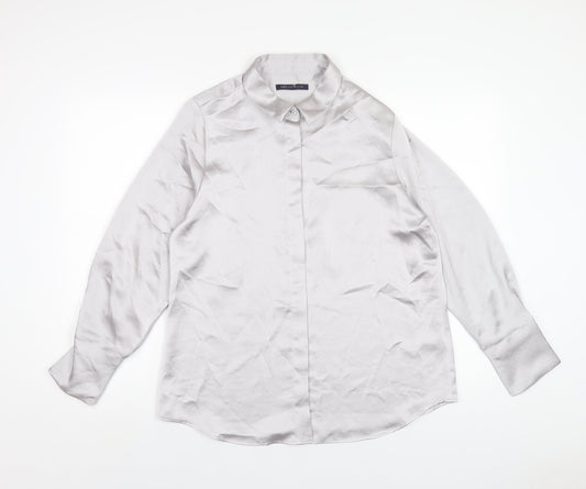 Womens UK Size 14 Marks and Spencer Silver Basic Button-Up