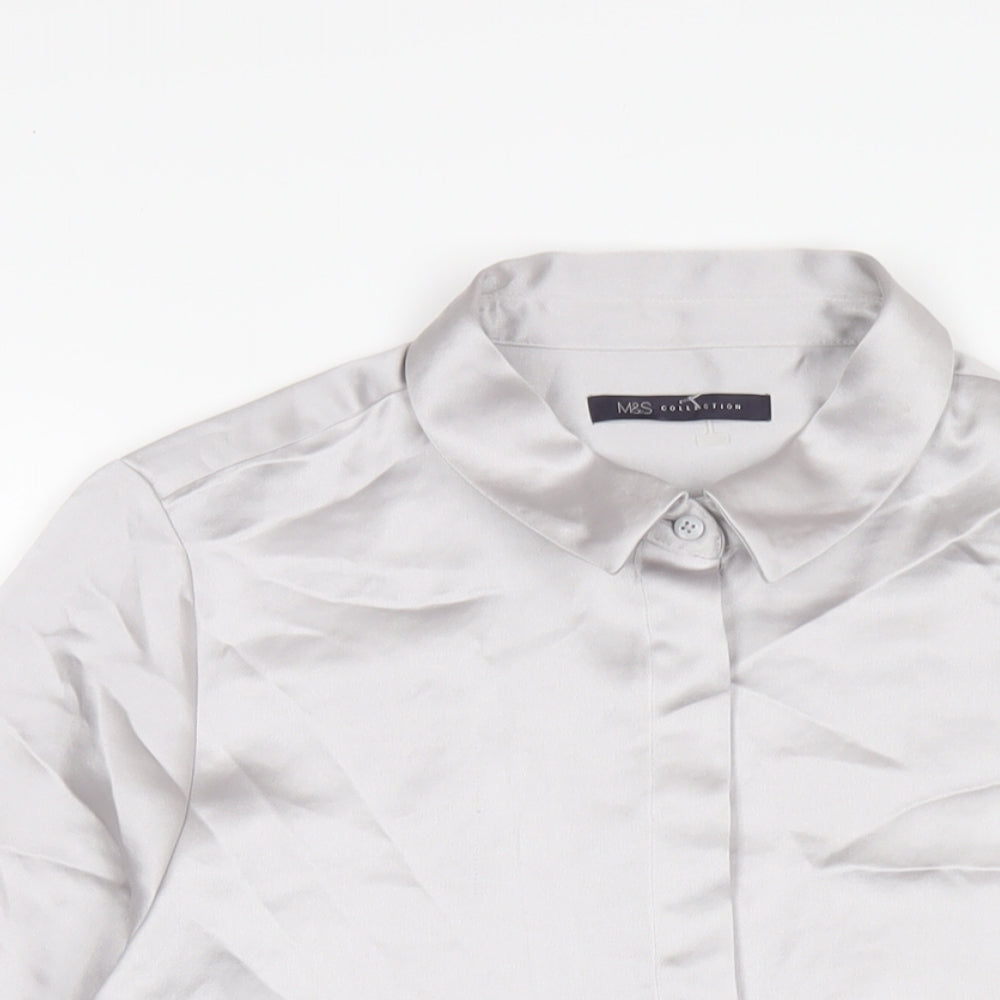 Womens UK Size 14 Marks and Spencer Silver Basic Button-Up