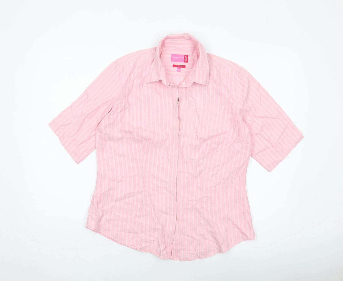 Brook Taverner Womens Pink Striped Polyester Basic Button-Up Size 16 Collared
