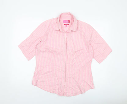 Brook Taverner Womens Pink Striped Polyester Basic Button-Up Size 16 Collared