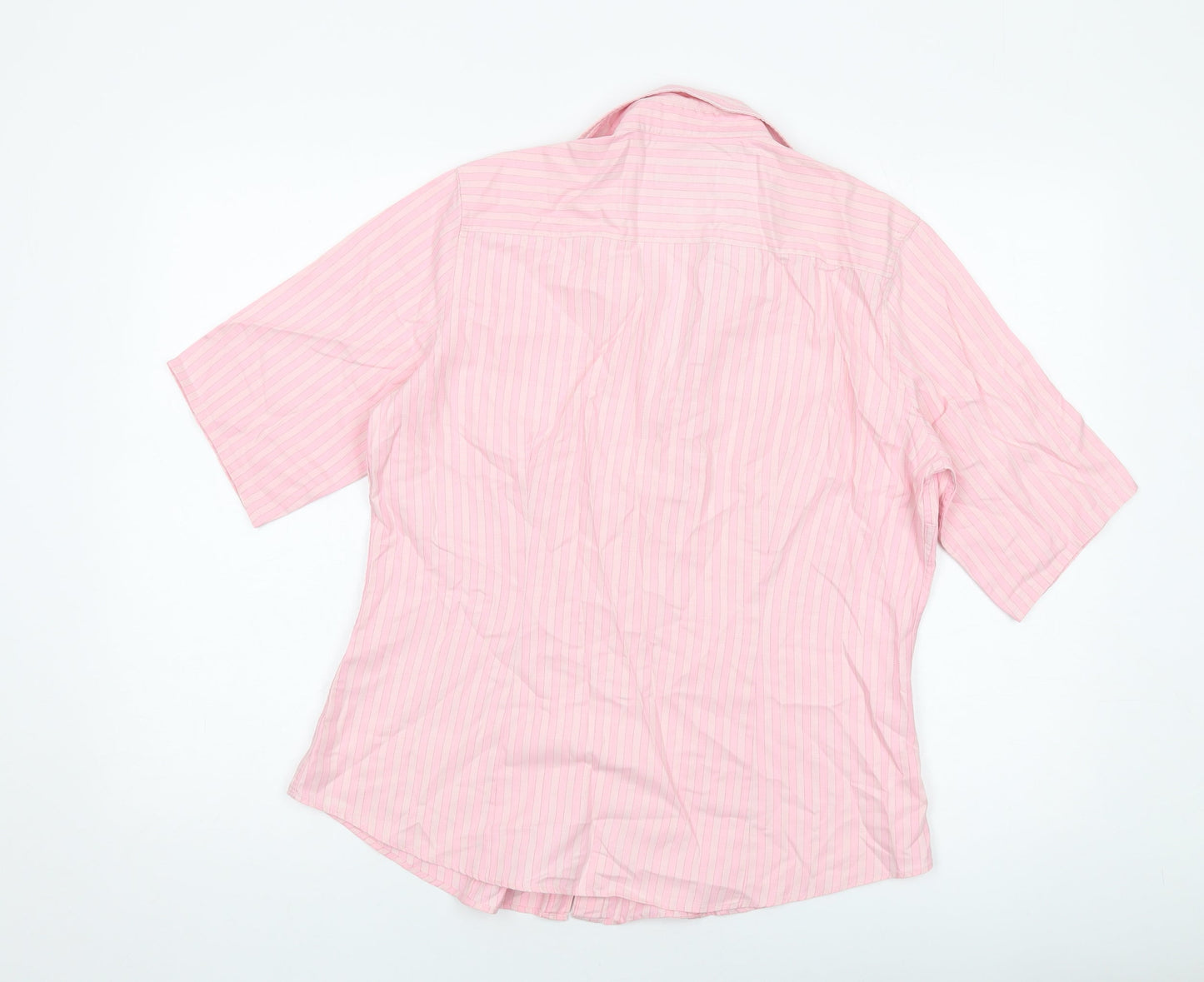 Brook Taverner Womens Pink Striped Polyester Basic Button-Up Size 16 Collared