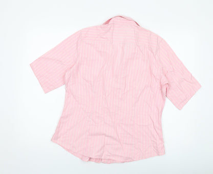 Brook Taverner Womens Pink Striped Polyester Basic Button-Up Size 16 Collared