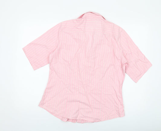 Brook Taverner Womens Pink Striped Polyester Basic Button-Up Size 16 Collared