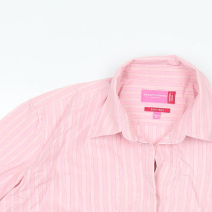 Brook Taverner Womens Pink Striped Polyester Basic Button-Up Size 16 Collared