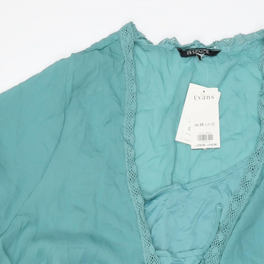 Evans Womens Green Polyester Basic Blouse Size 24 Round Neck