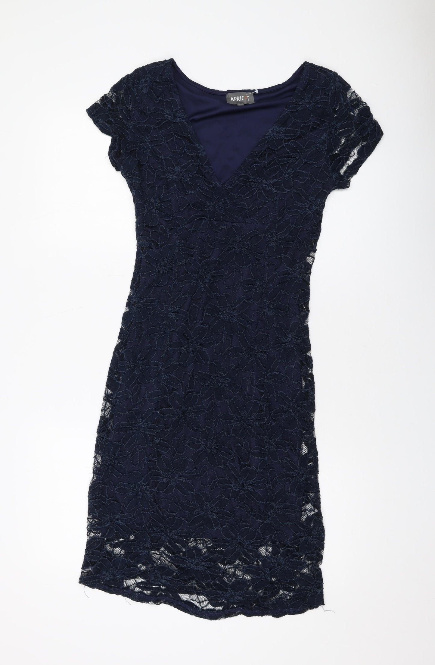 Apricot Womens Blue Cotton Sheath Size 10 V-Neck Pullover