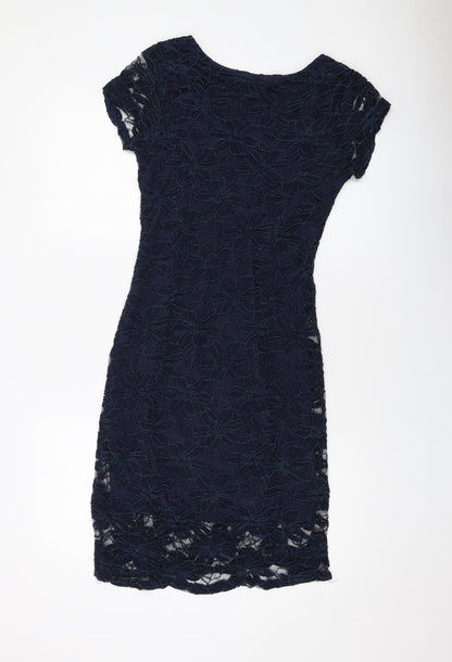 Apricot Womens Blue Cotton Sheath Size 10 V-Neck Pullover