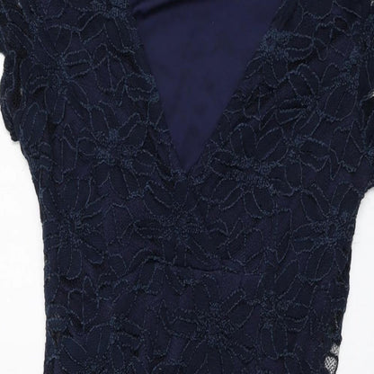 Apricot Womens Blue Cotton Sheath Size 10 V-Neck Pullover