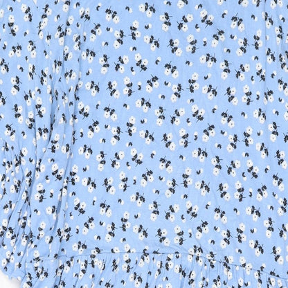 Boohoo Womens Blue Floral Viscose A-Line Size 14 Round Neck Pullover