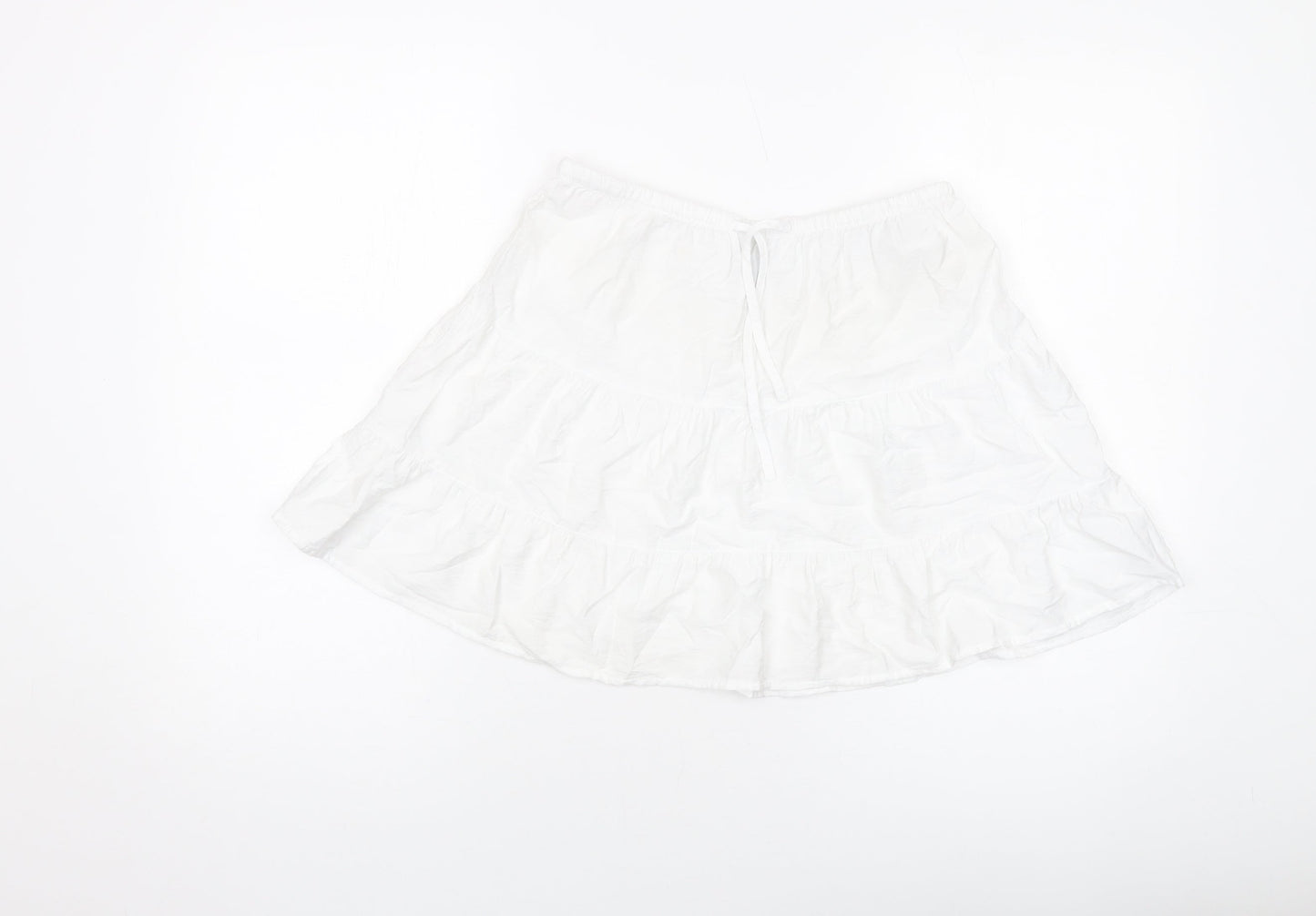 H&M Womens White Viscose Skater Skirt Size XS Drawstring