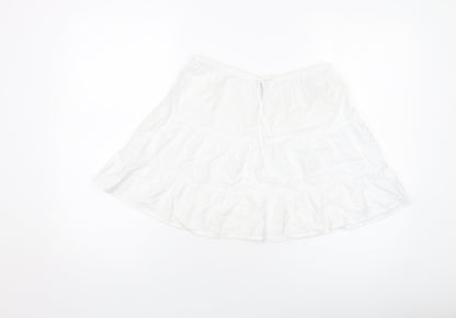 H&M Womens White Viscose Skater Skirt Size XS Drawstring