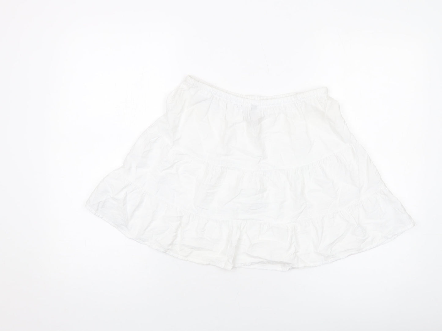 H&M Womens White Viscose Skater Skirt Size XS Drawstring