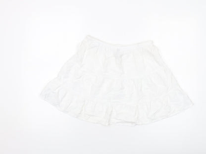 H&M Womens White Viscose Skater Skirt Size XS Drawstring