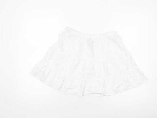 H&M Womens White Viscose Skater Skirt Size XS Drawstring