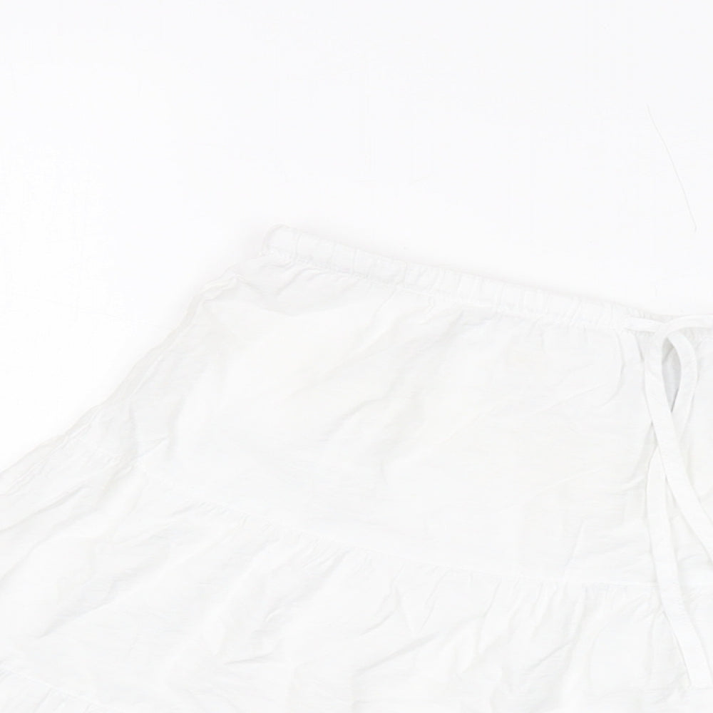 H&M Womens White Viscose Skater Skirt Size XS Drawstring