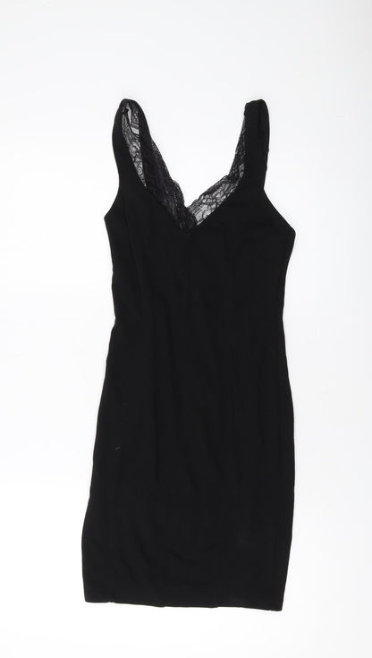 H&M Womens Black Viscose Bodycon Size XS V-Neck Zip