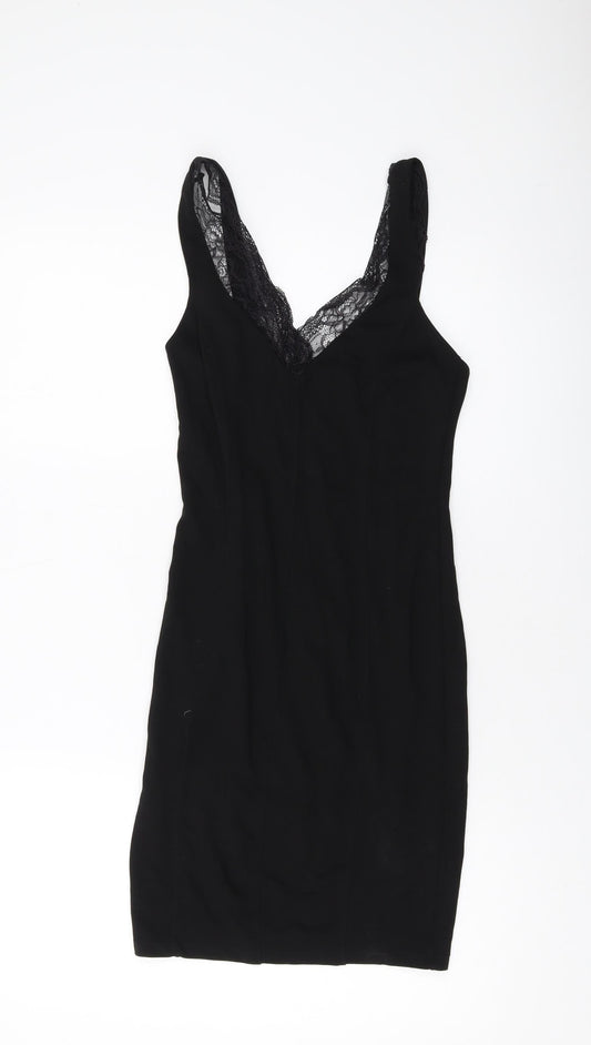 H&M Womens Black Viscose Bodycon Size XS V-Neck Zip