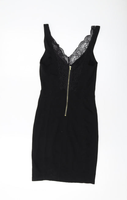 H&M Womens Black Viscose Bodycon Size XS V-Neck Zip