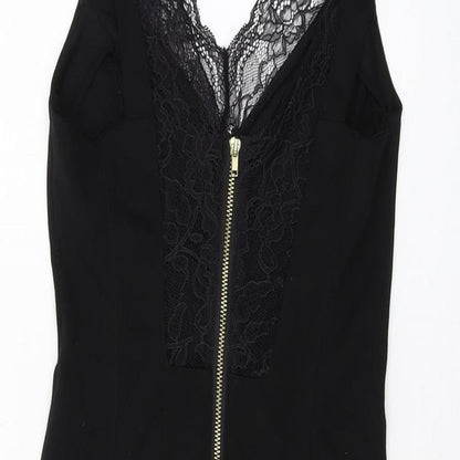 H&M Womens Black Viscose Bodycon Size XS V-Neck Zip