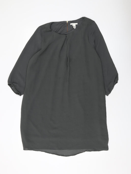 H&M Womens Green Polyester Shift Size 12 Round Neck Zip