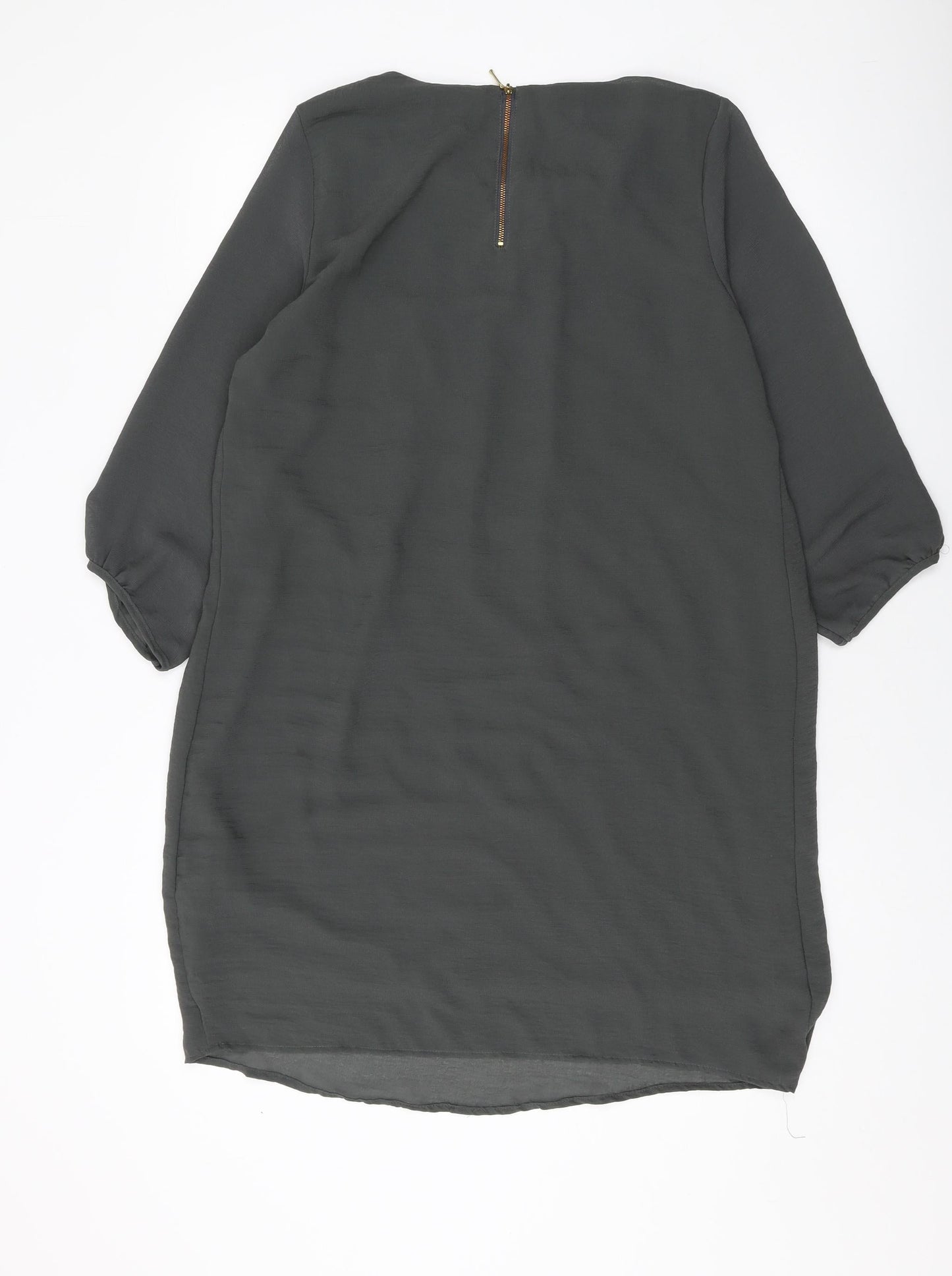 H&M Womens Green Polyester Shift Size 12 Round Neck Zip