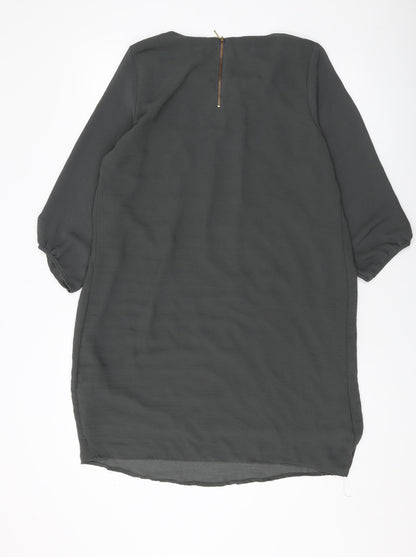 H&M Womens Green Polyester Shift Size 12 Round Neck Zip