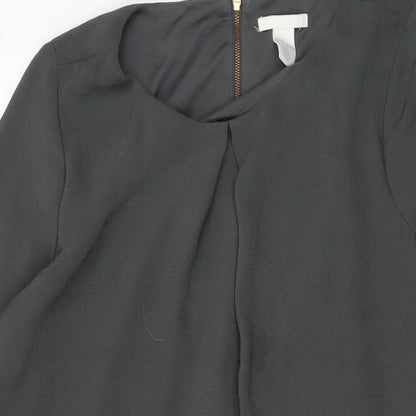 H&M Womens Green Polyester Shift Size 12 Round Neck Zip
