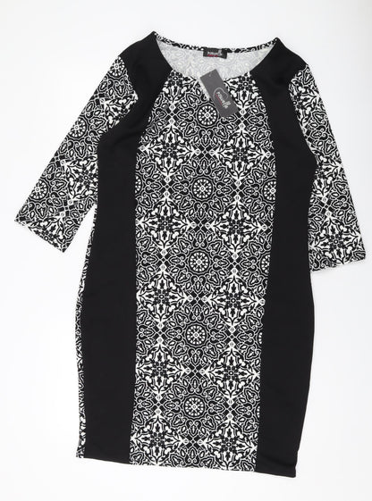 Nouvelle Womens Black Geometric Polyester Sheath Size 18 V-Neck Pullover