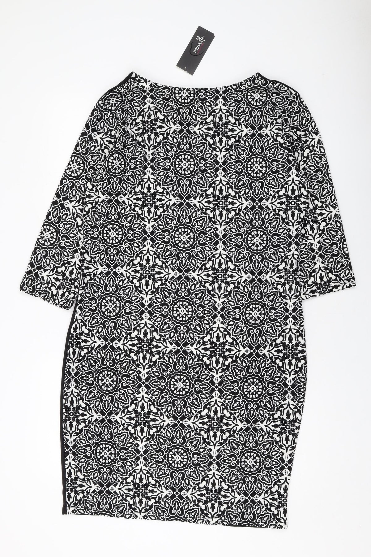 Nouvelle Womens Black Geometric Polyester Sheath Size 18 V-Neck Pullover
