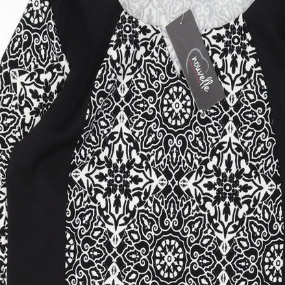 Nouvelle Womens Black Geometric Polyester Sheath Size 18 V-Neck Pullover