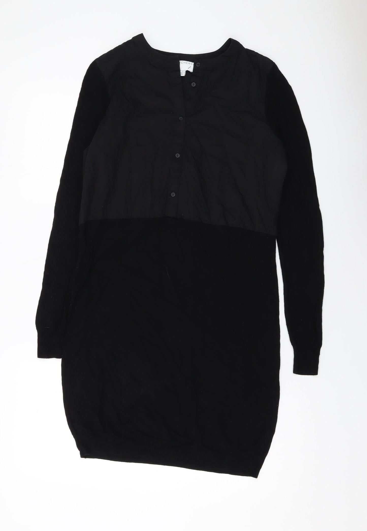 Witchery Womens Black Viscose Jumper Dress Size 8 V-Neck Button