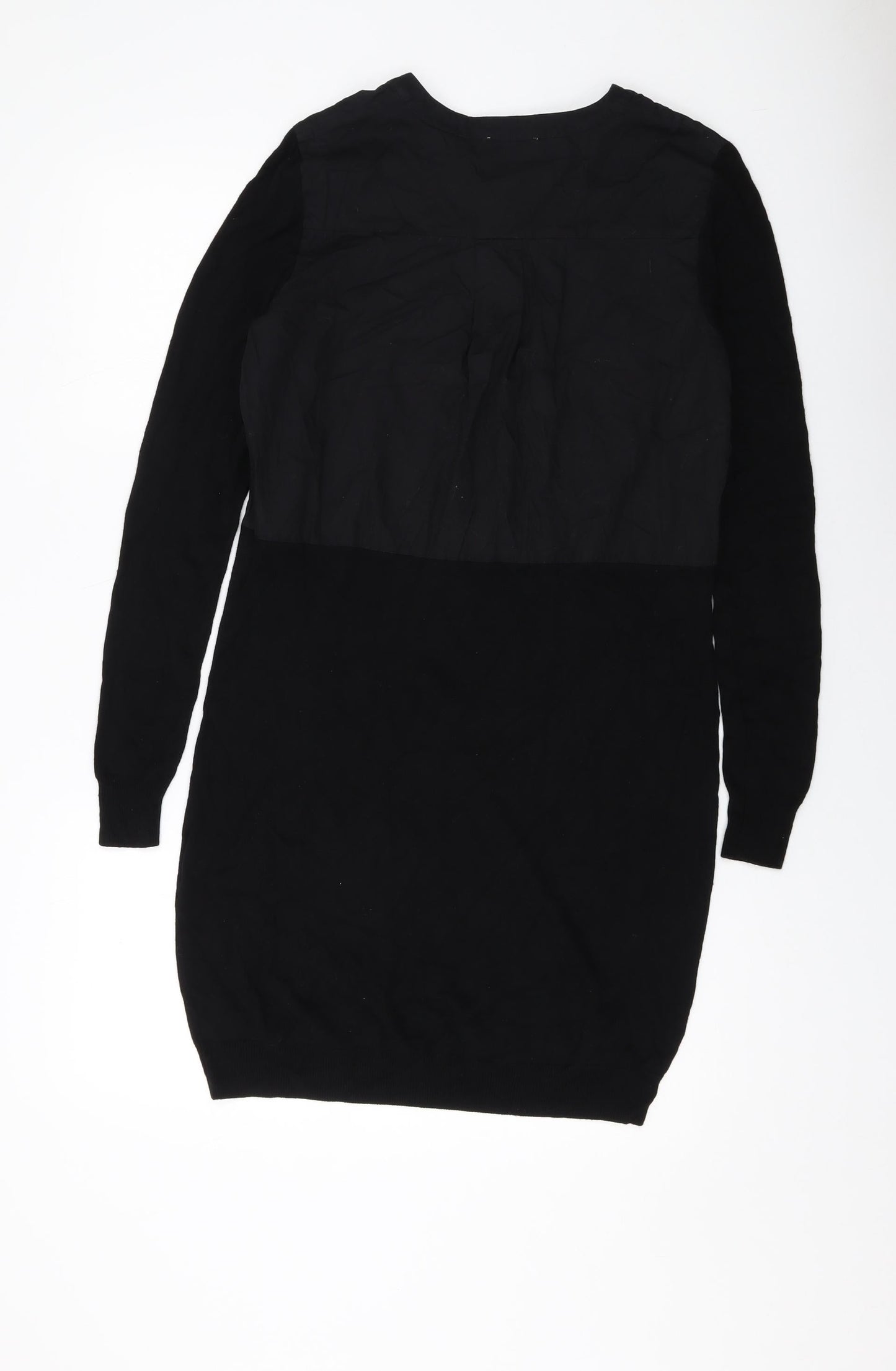 Witchery Womens Black Viscose Jumper Dress Size 8 V-Neck Button
