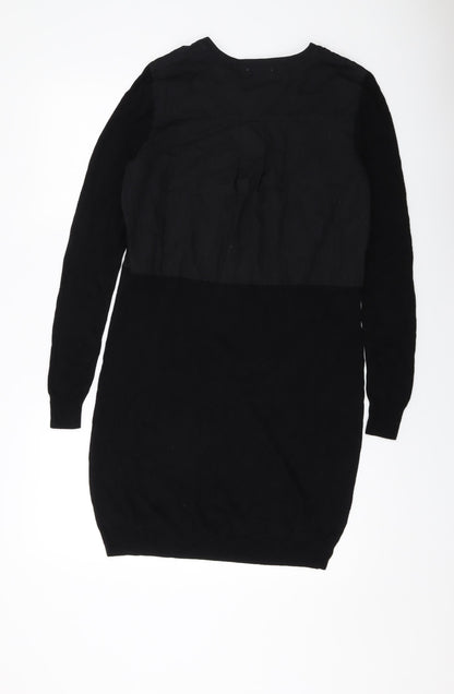 Witchery Womens Black Viscose Jumper Dress Size 8 V-Neck Button