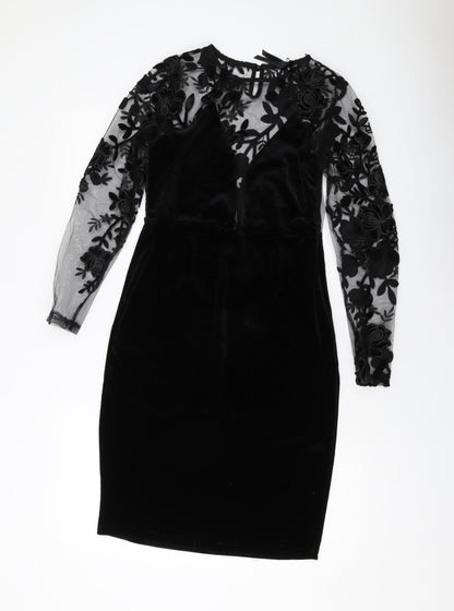 Elli White Womens Black Polyester Sheath Size S Round Neck Button