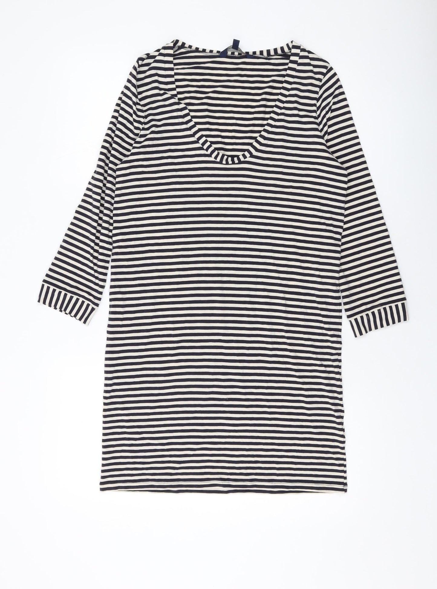 French Connection Womens Blue Striped Lyocell Bodycon Size 12 Scoop Neck Pullover