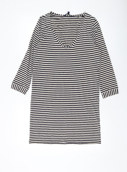 French Connection Womens Blue Striped Lyocell Bodycon Size 12 Scoop Neck Pullover