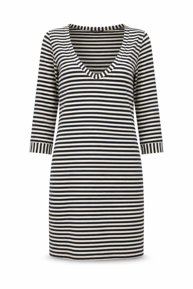 French Connection Womens Blue Striped Lyocell Bodycon Size 12 Scoop Neck Pullover