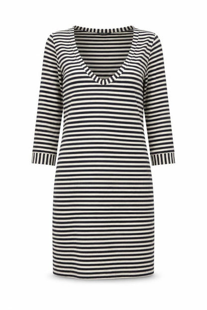 French Connection Womens Blue Striped Lyocell Bodycon Size 12 Scoop Neck Pullover