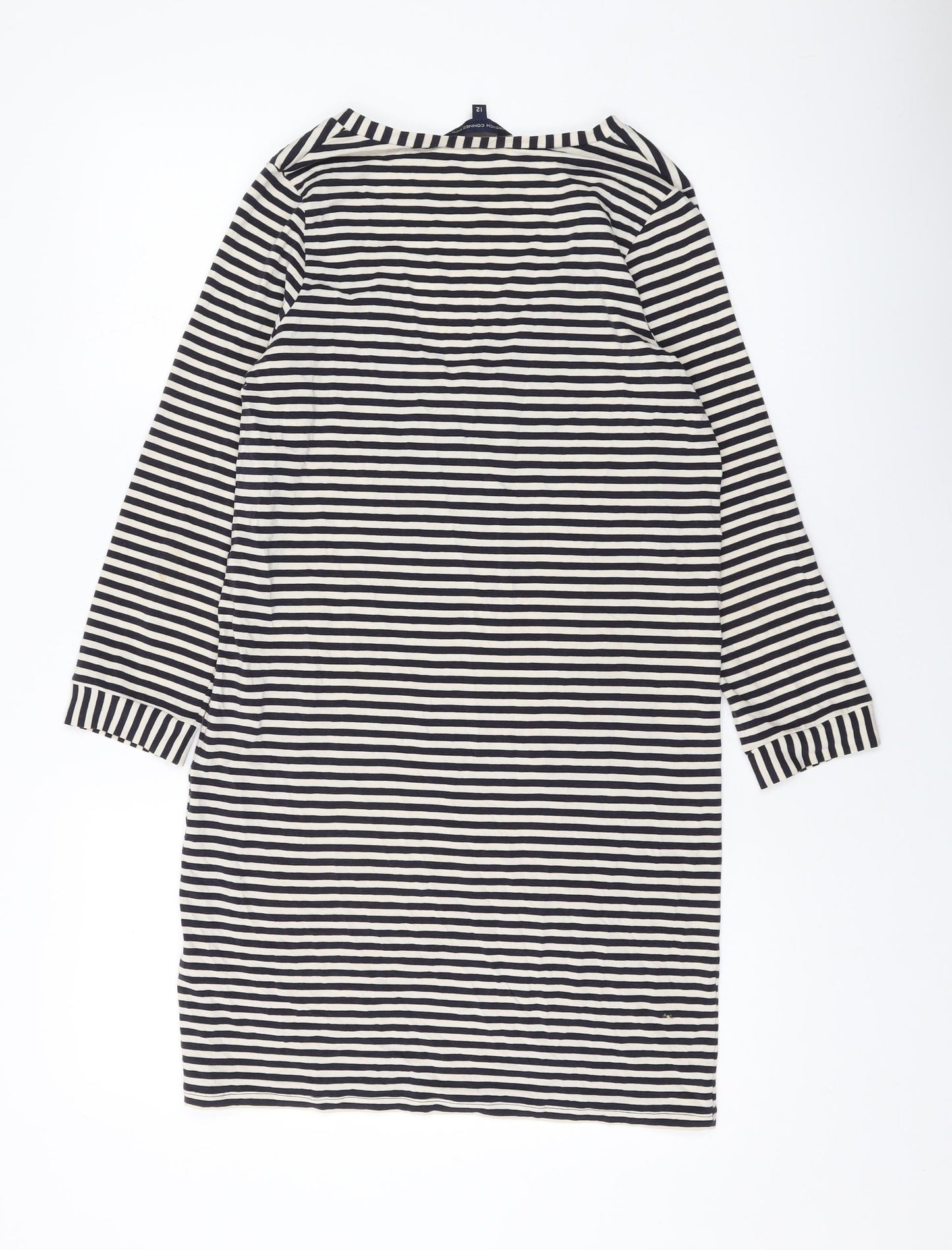 French Connection Womens Blue Striped Lyocell Bodycon Size 12 Scoop Neck Pullover