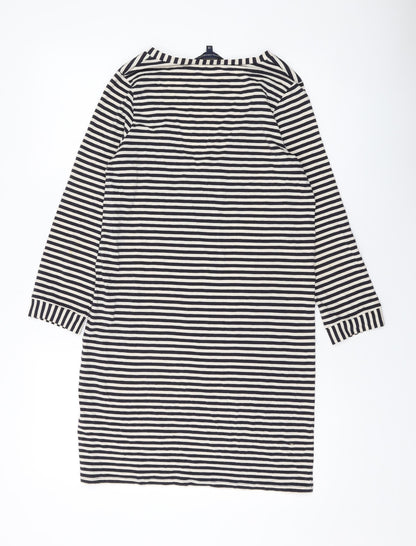 French Connection Womens Blue Striped Lyocell Bodycon Size 12 Scoop Neck Pullover