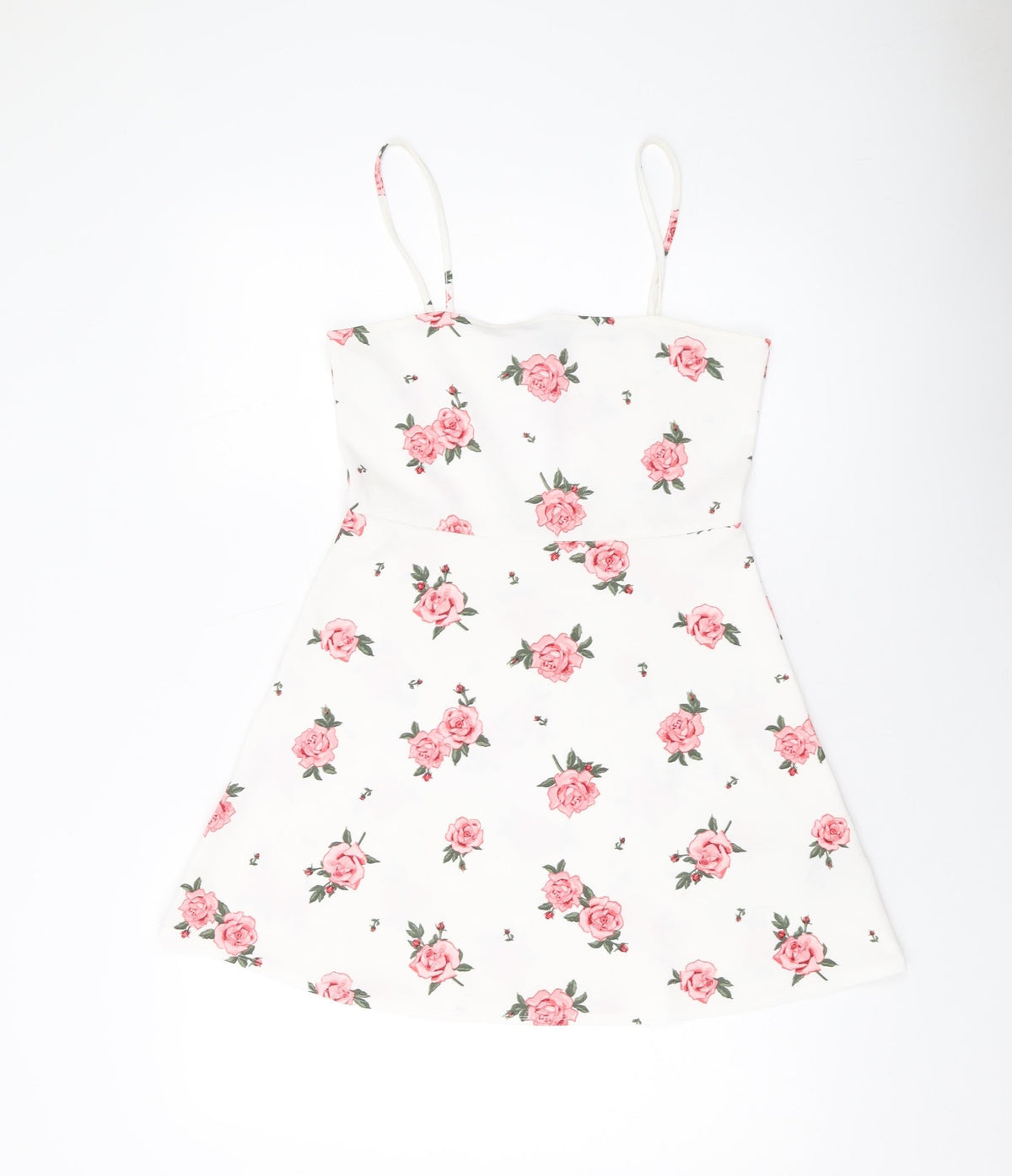 H&M Womens White Floral Polyester Mini Size 12 Square Neck Pullover