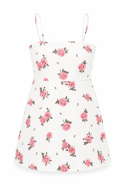 H&M Womens White Floral Polyester Mini Size 12 Square Neck Pullover
