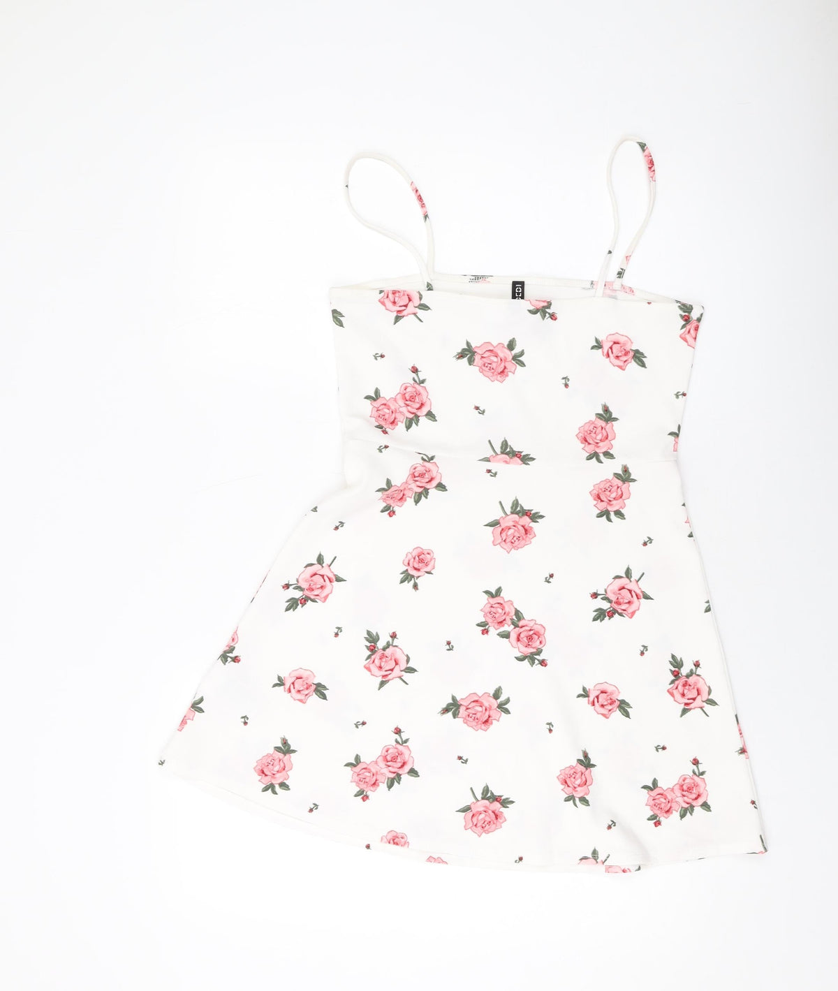 H&M Womens White Floral Polyester Mini Size 12 Square Neck Pullover