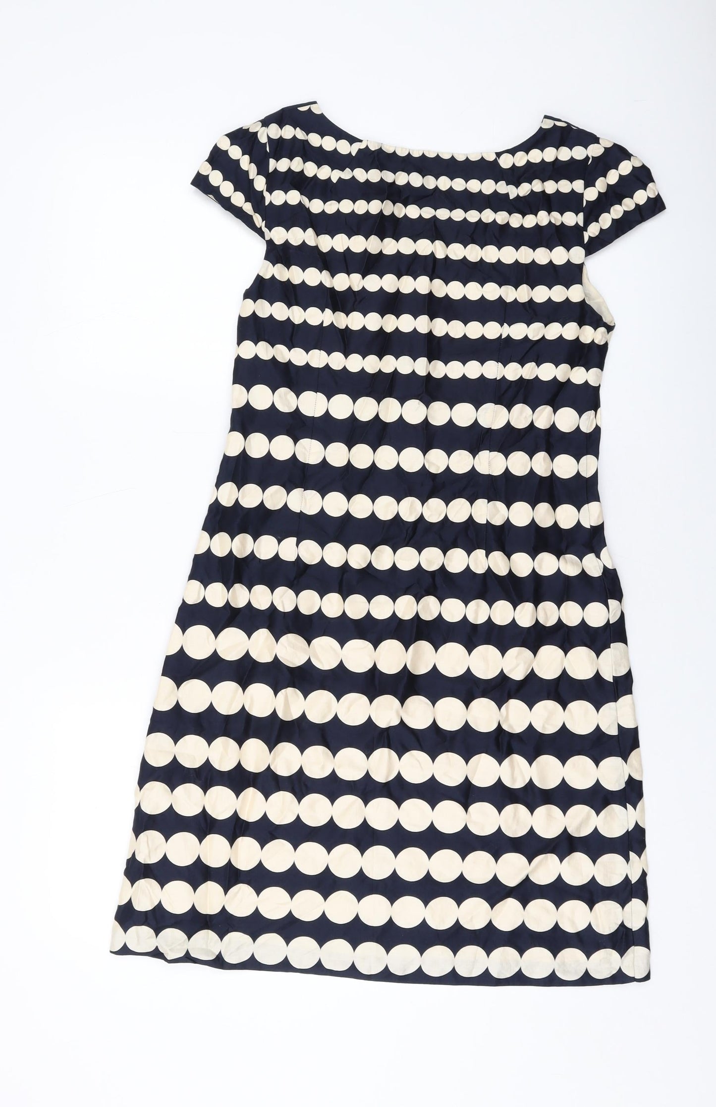 Phase Eight Womens Blue Polka Dot Cotton A-Line Size 10 Round Neck Zip
