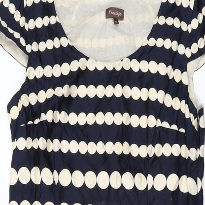 Phase Eight Womens Blue Polka Dot Cotton A-Line Size 10 Round Neck Zip