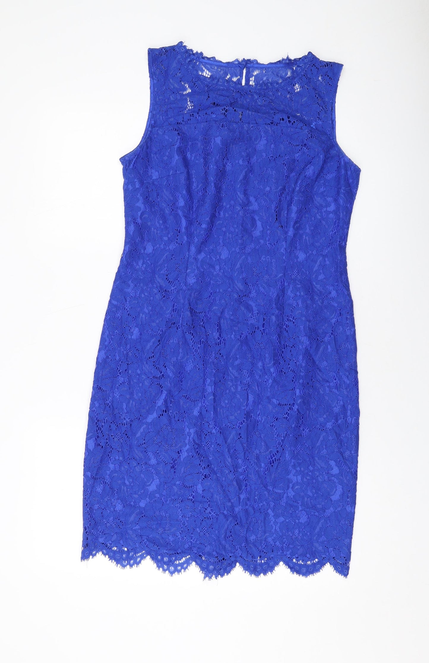 Precis Womens Blue Nylon Sheath Size 10 Round Neck Zip