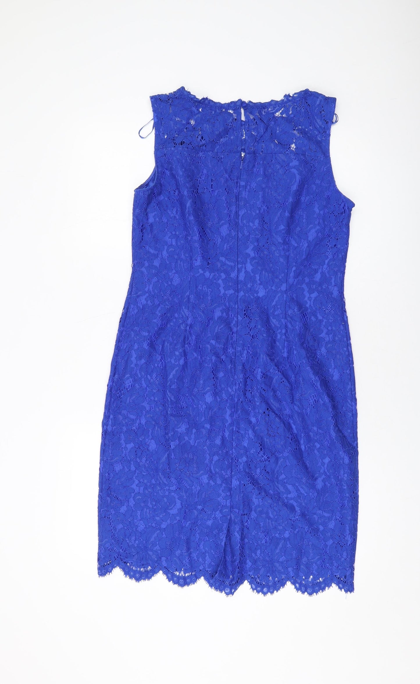 Precis Womens Blue Nylon Sheath Size 10 Round Neck Zip
