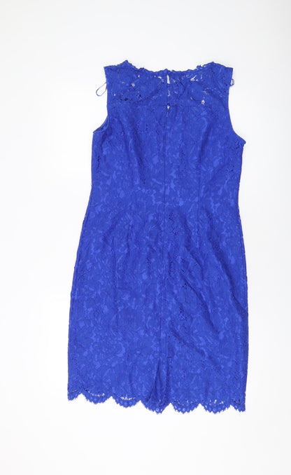 Precis Womens Blue Nylon Sheath Size 10 Round Neck Zip